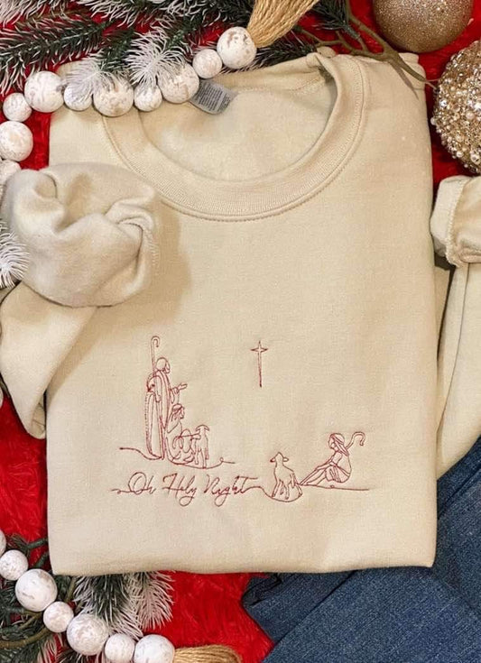 Embroidered Oh Holy Night Sweatshirt