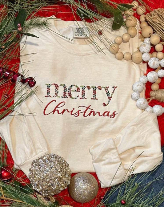 Merry Christmas Embroidered Long Sleeve